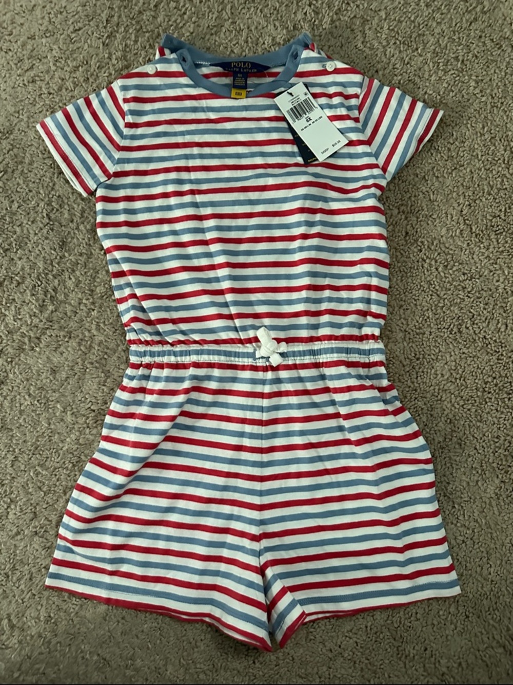 NWT Polo by Ralph Lauren Red, Blue & White Striped Kids Romper 6x
